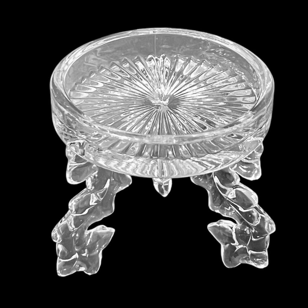 Pressed Glass Clear 3-Footed Candle Holder Plant Stand Flourish Feet Vintage - Picture 4 of 9